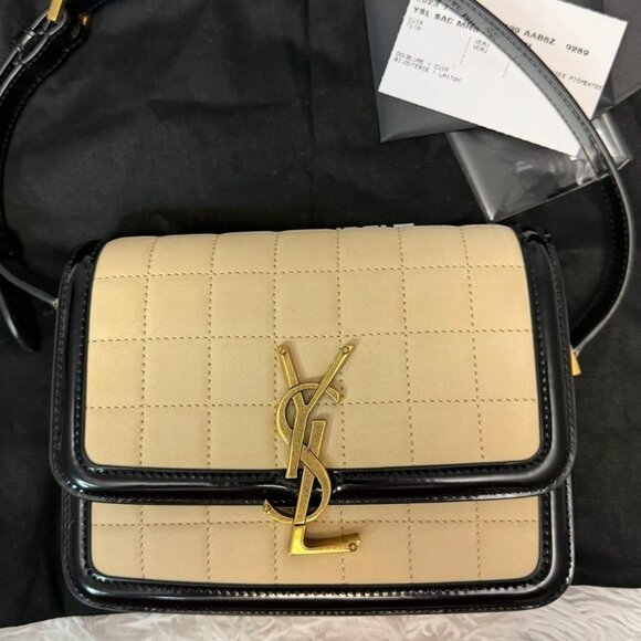 Saint Laurent Solferino Suede Small Bag Beige Black - Picture 1 of 13